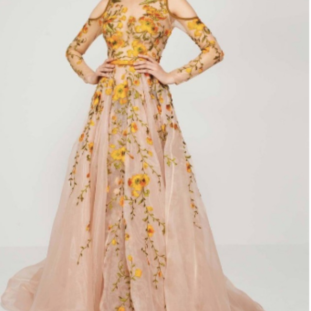 Fouad Sarkis EMBROIDERED FLORAL A-LINE Dress